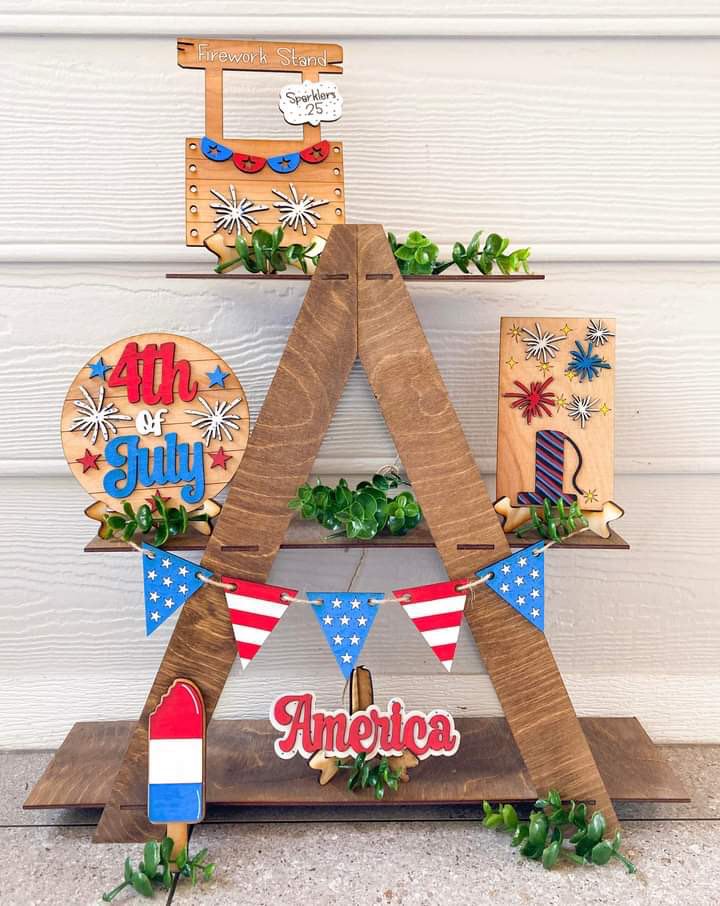 Fireworks Stand 4th of July America Tiered Tray Set