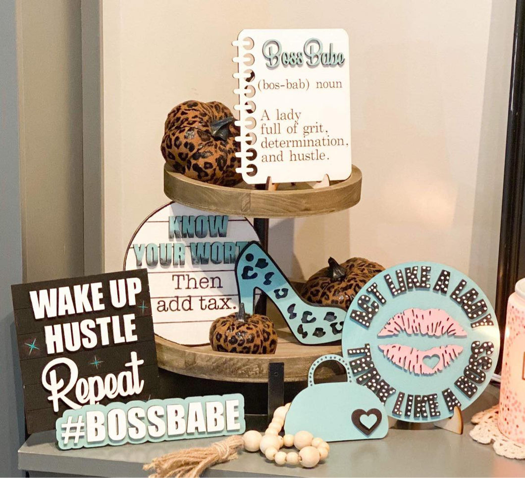 Boss Babe Wake Up Hustle Repeat Tiered Tray Set