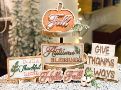 Autumn Blessings Give Thanks Always Tiered Tray Set