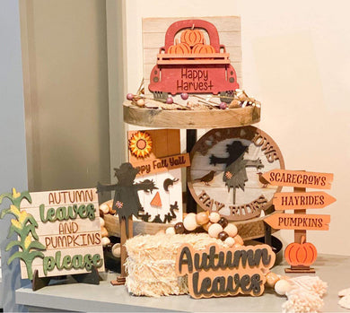 Scarecrow Hayrides Autumn Leaves Tiered Tray Set
