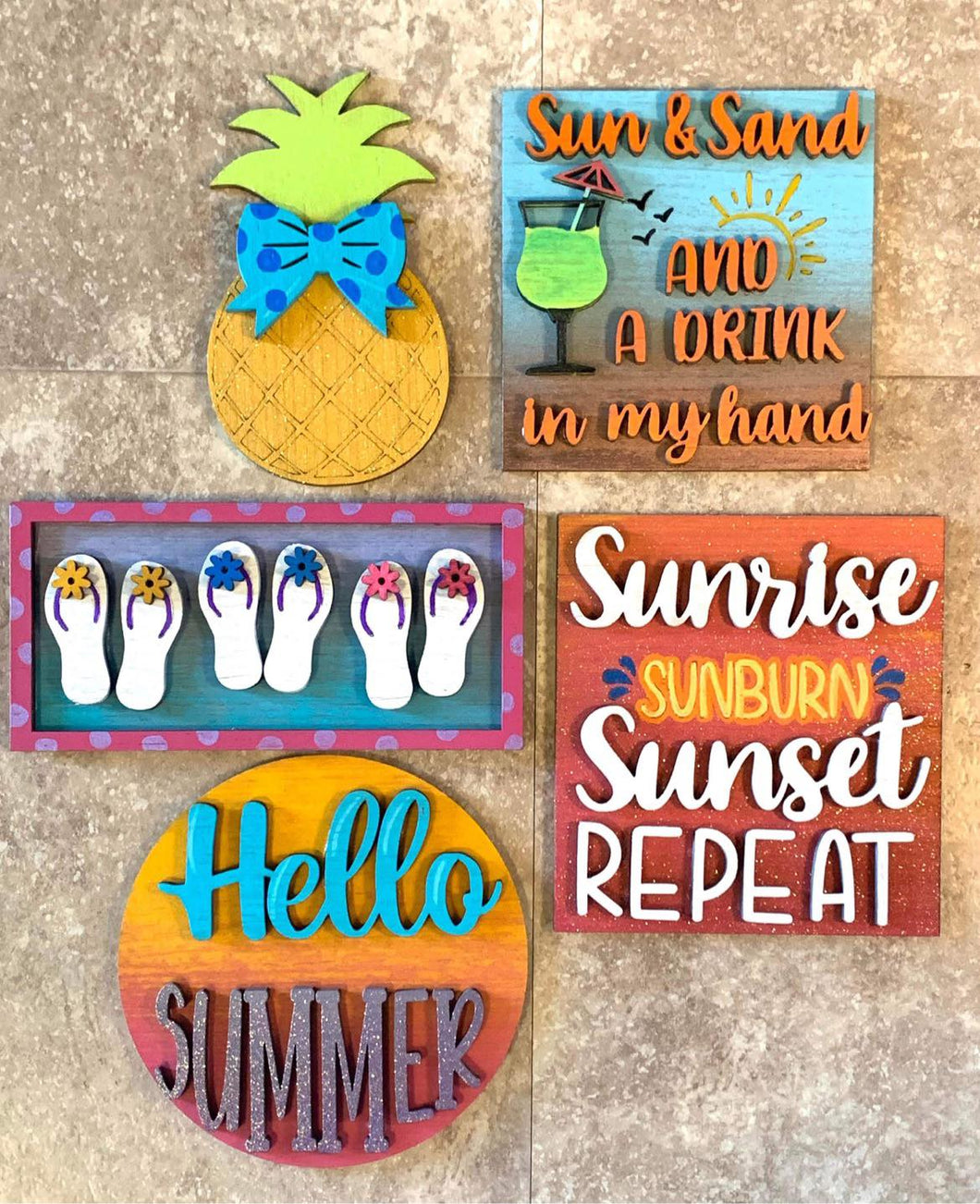 Sand & Sun Hello Summer Sunrise Sunburn Sunset Repeat Tiered Tray Set